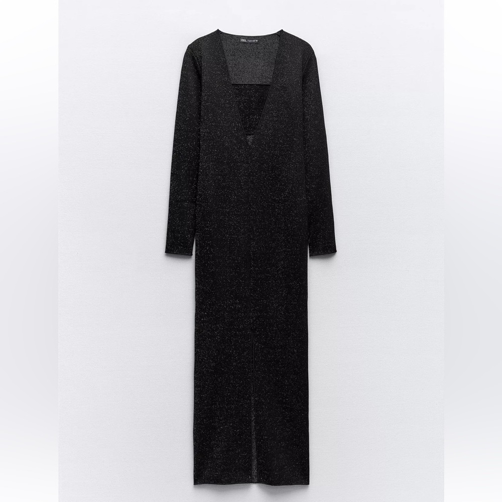 Zara Elegant Black Glitter Dress Size L Worn Once. Opening Under The Breastbone